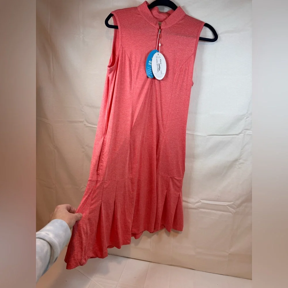 Greg Norman Golf Dress Sleeveless Quarter Zip Mock Neck Pleats Pink Size Medium - Picture 4 of 16